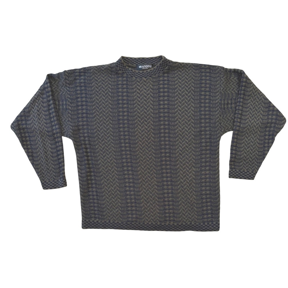 Vintage Brandini Italy 90s Chevron Knit Wool Blend Crewneck Sweater Men L